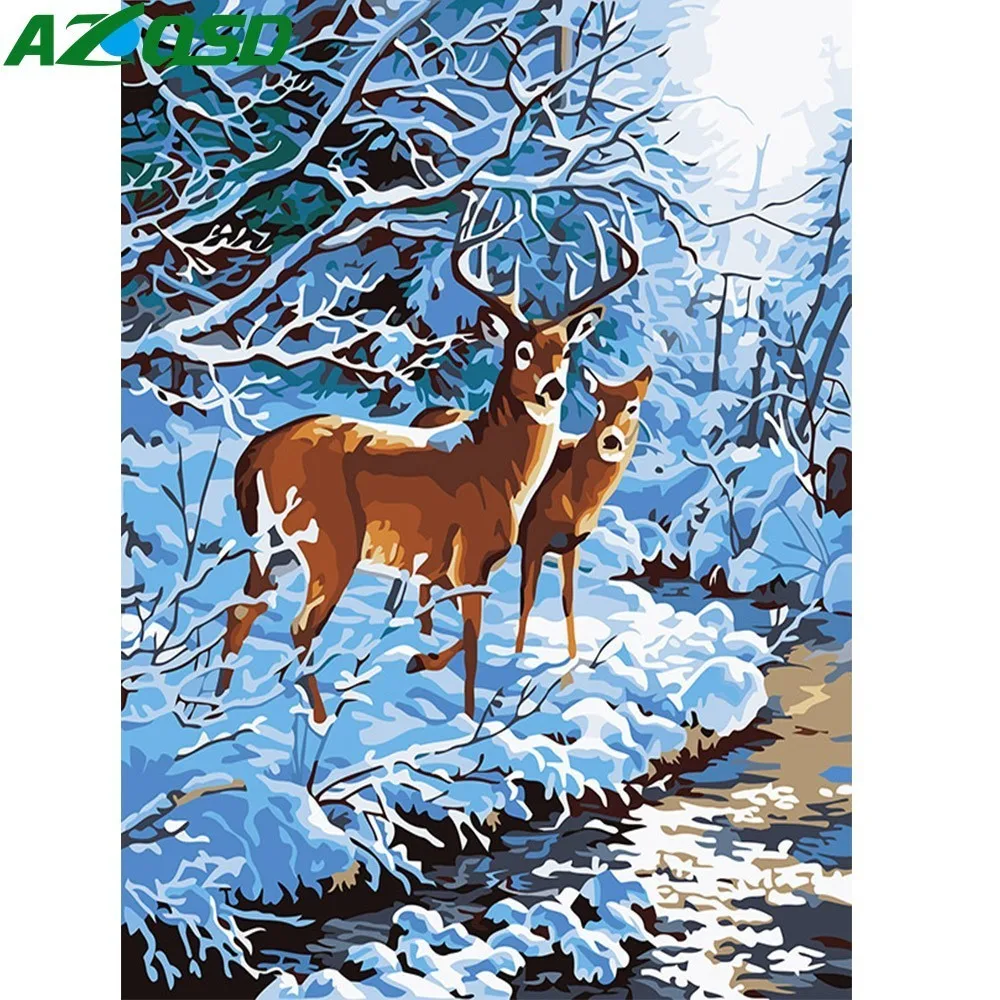 AZQSD DIY картина маслом по номерам зимний Снежный олень Ручная роспись холст Современная Настенная картина для гостиной домашний декор искусство животное