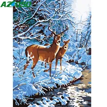 AZQSD DIY картина маслом по номерам зимний Снежный олень Ручная роспись холст Современная Настенная картина для гостиной домашний декор искусство животное