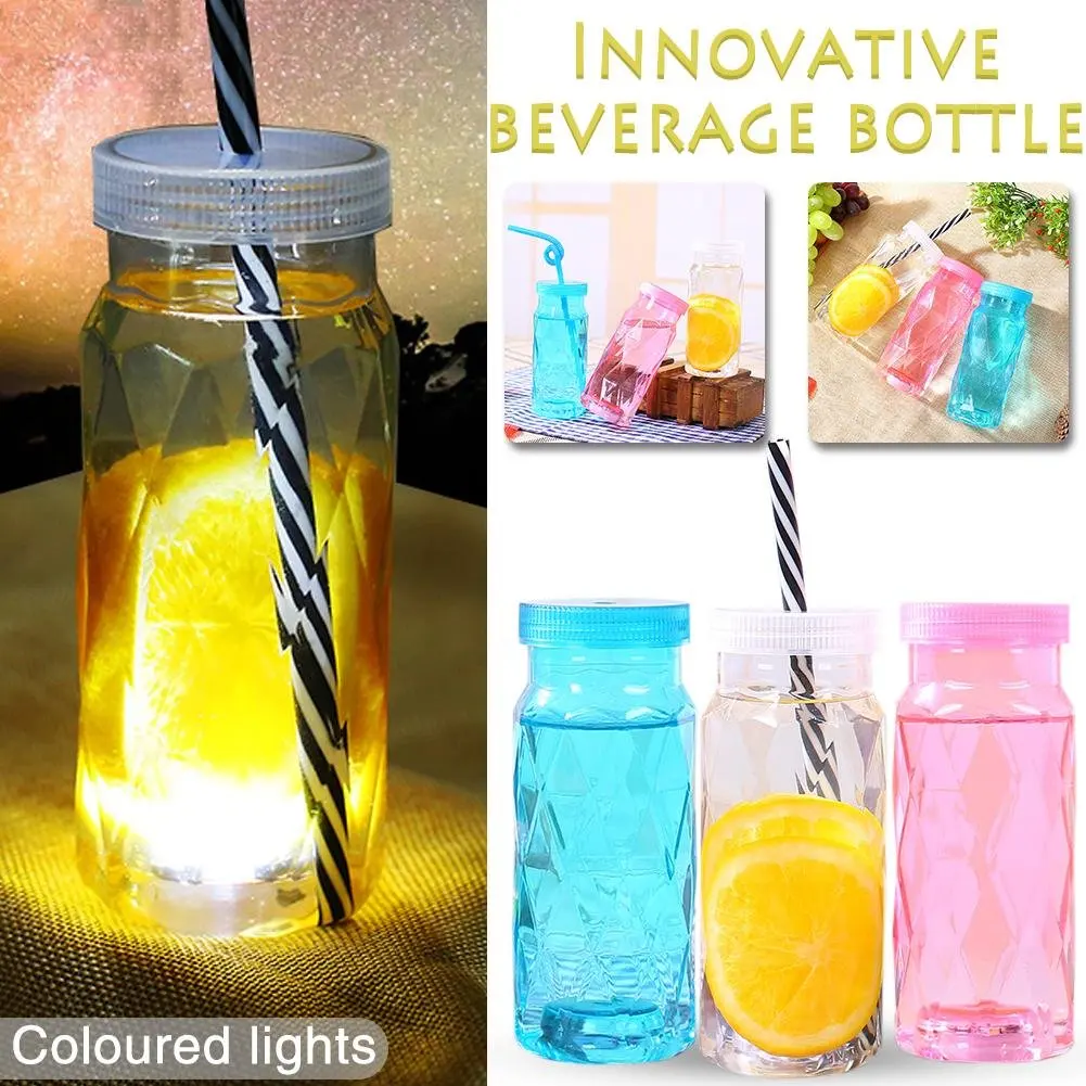 

Luminous Juice Cup Portable Environmentally Friendly Plastic Beverage Bottle Cute Water Bottle Diamond Transparent Lemon Cup