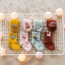 2018 милые шерстяные Пушистые Носки для новорожденных мальчиков и девочек, зимние теплые толстые нескользящие носки-тапочки, пушистые носки