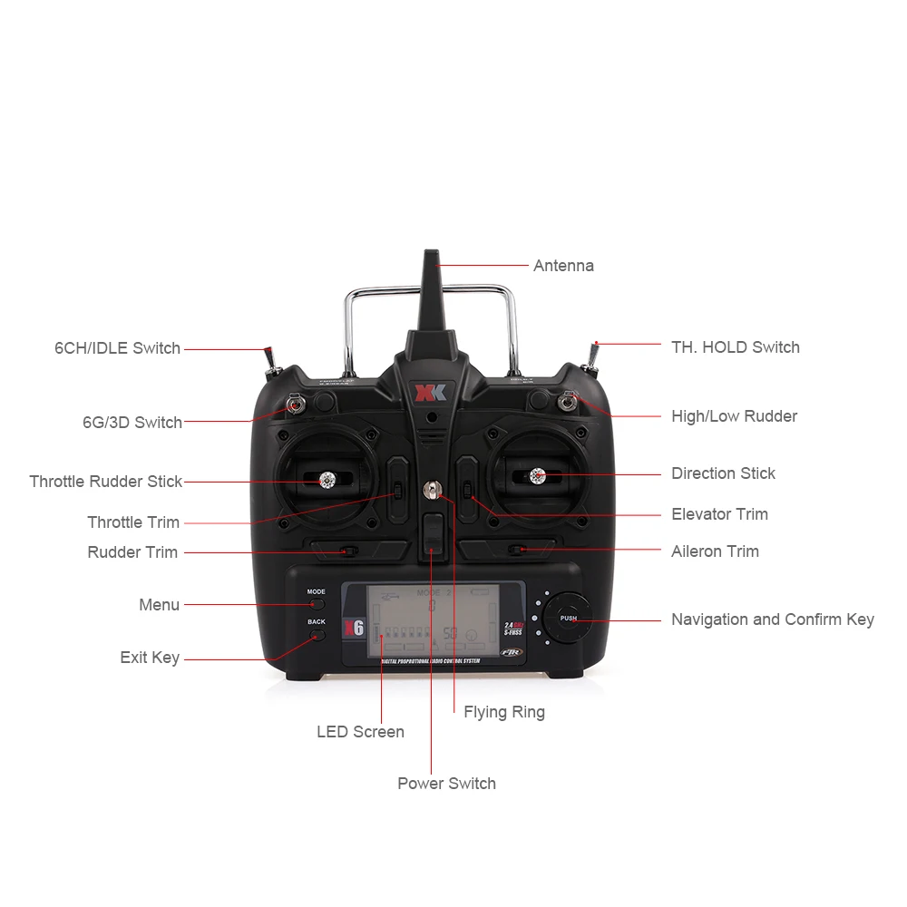 2,4G 6CH пульт дистанционного управления передатчик для радиоуправляемого вертолета WLtoys XK X6 K100 K110 K120 K123 K124 K130