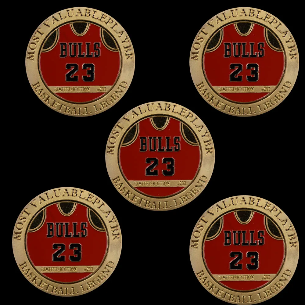 

5 Pieces / Set Michael Jordan 23rd Jersey Commemorative Coin Flying Man Jordan Basketball God Gold-plated Coin Trump Gold Coins