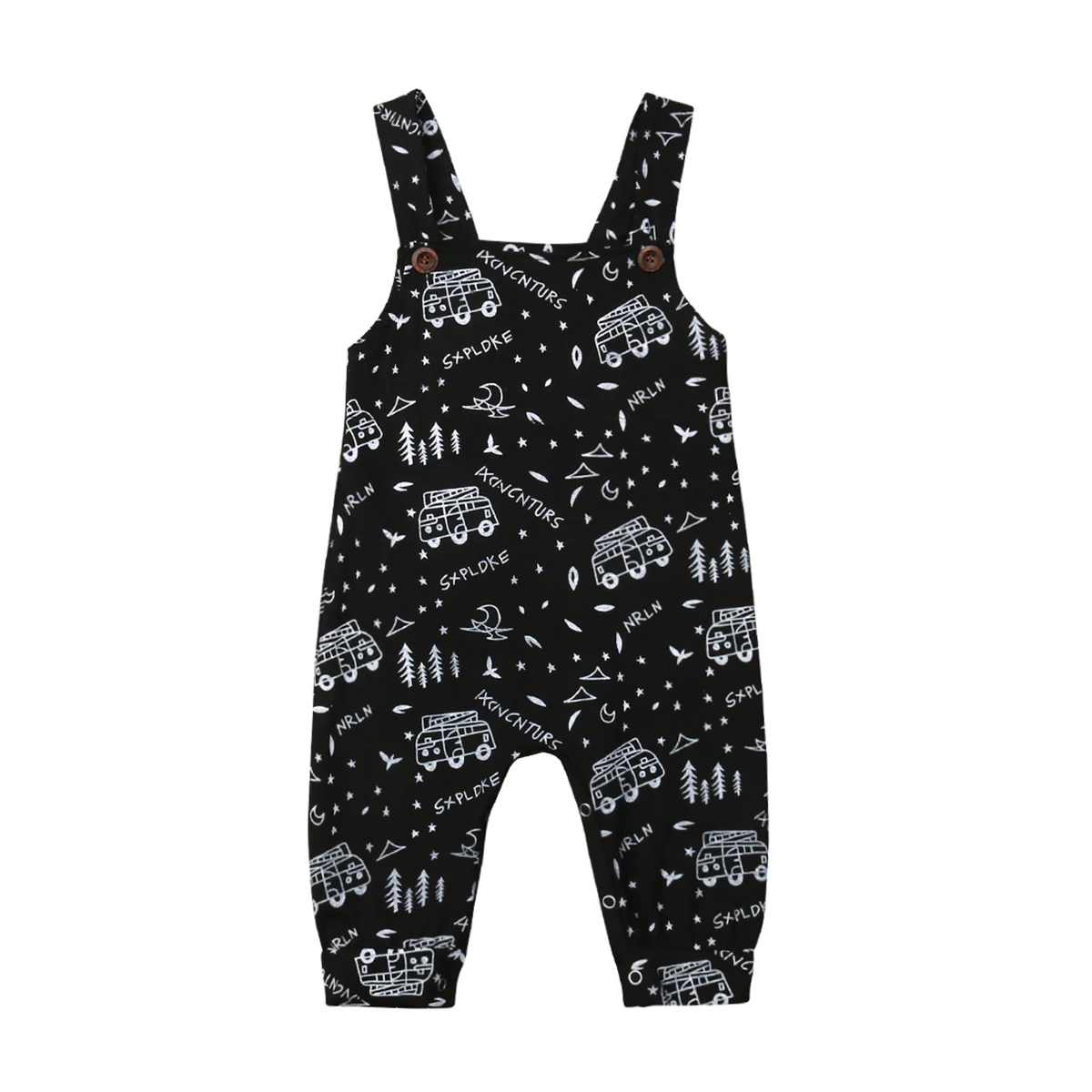 

Toddler Infant Baby Kids Boy Girl Black Printing Romper Fashionable Suspender Long Pants Casual Clothes Outfits