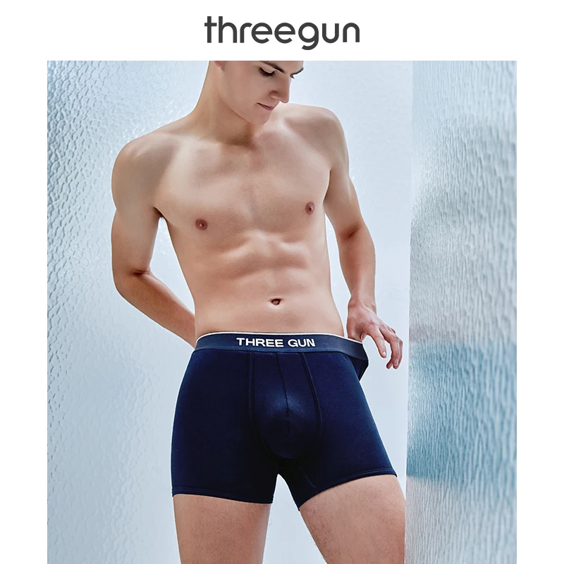 

THREEGUN Quick Drying Mens Boxer Shorts Ice Silky Modal Sports Breathable Underwear for Males Mid Rise Printed Sexy Underpants