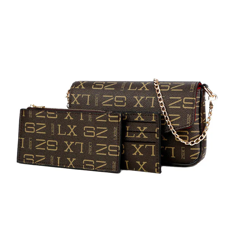 

3pcs/set Women Day Clutch Letter Printing Shoulder Cross-body Bag Chain Strap Ladies Flap Bags