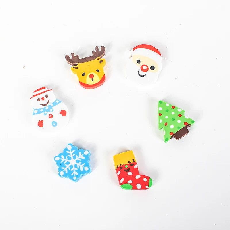 6pcs/Lot Christmas Erasers Kawaii Santa Claus Snowman Tree Rubber