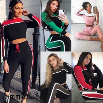 

2018 Autumn Fashion New Women's Sports Gym Fitness Top Sweatshirt Leggings Running Wear Tracksuit