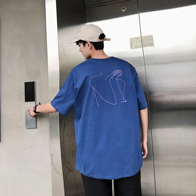 

Men's T-shirt 2019 Summer New Round Neck Abstract Print Short-sleeved Casual Simple Loose Fashion Personality Youth Clothing