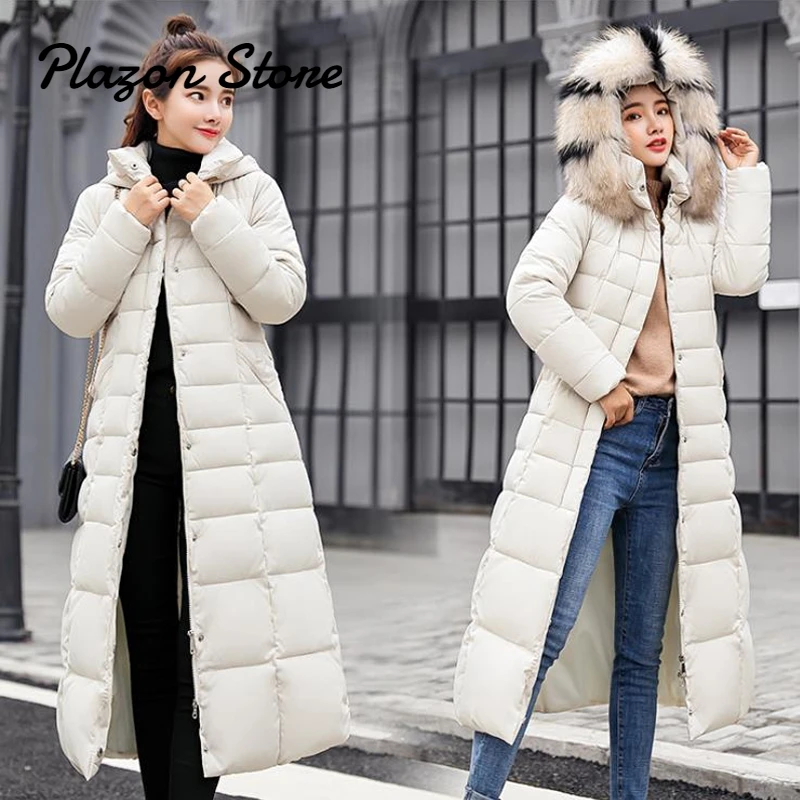 Bubble Coat Women Parka Fur Long Down Jackets Korean X Long Solid Single Breasted Zipper Winter ...