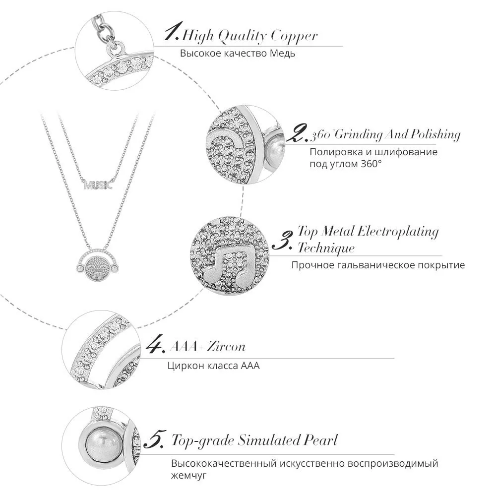 Viennois Silver Color Rhinestone Music Crystal Necklace For women Party Jewelry 2019