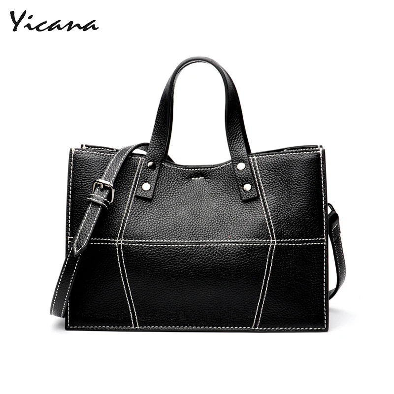 

Yicana 100% genuine leather women handbag zipper small portable shoulder and messenger bag
