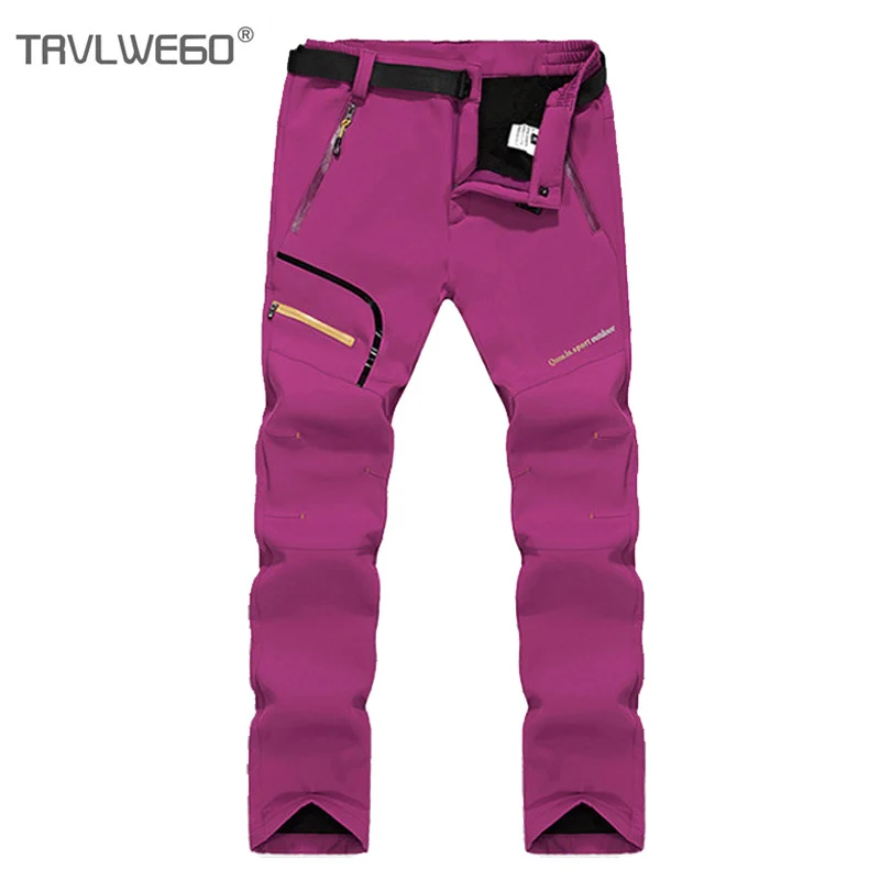 

TRVLWEGO Women Winter Inner Fleece Softshell Hiking Pants Russian jumping Outdoor Sports Thermal Skiing Female Trousers