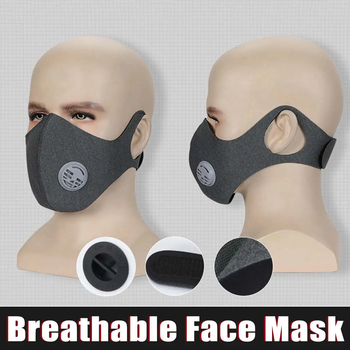 

Free Size PM2.5 Black/ Grey Workout Fitness Mask Respirator Mask Dust Proof With Filtered Activated Carbon Biking