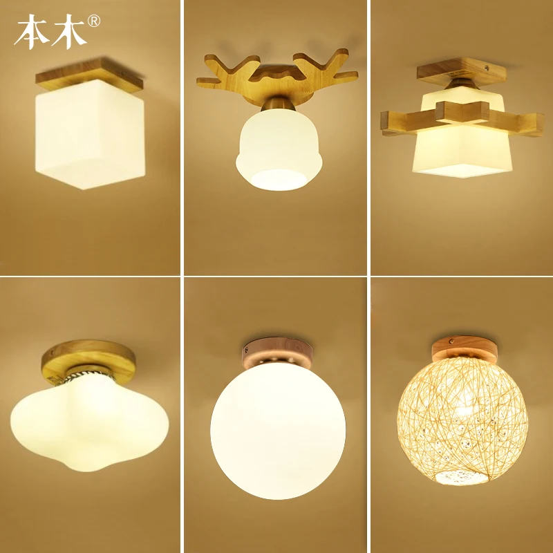 

Japanese Style Solid Wood Ceiling Light Entrance Hallway Balcony Bedroom Lamp