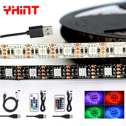 Светодиодные полосы 60led/m Белый/Черный pcb 5 v usb 5050 rgb огни ТВ ПК подсветка комплекты hook & loop липкой с 3/17/24/44 кнопочный пульт