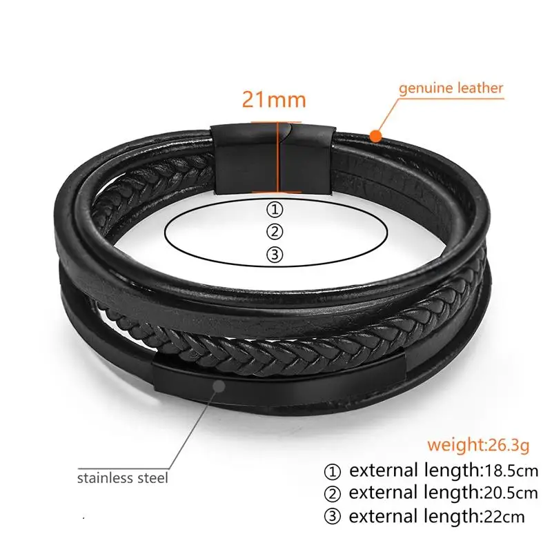 Jiayiqi мужской черный кожаный браслет из нержавеющей стали с магнитными застежками многослойный веревочный браслет панк-рок мужские ювелирные изделия подарок