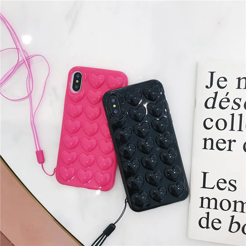 Moskado 3D Love Heart чехол для телефона для iPhone 11 7 6s Plus мультяшный Модный чехол с ремешком для iPhone X XS Max XR мягкий чехол