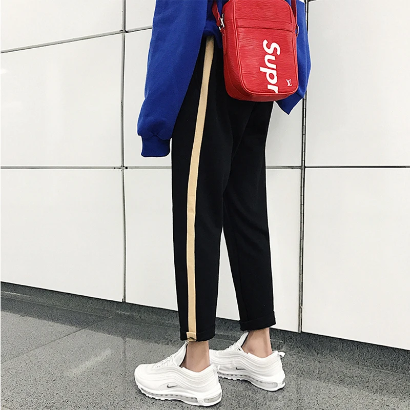 Spring New Men's Casual Pants M-2XL Stitching Personality Sports Pants Youth Travel Color Cotton Polyester Micro-spin Straight