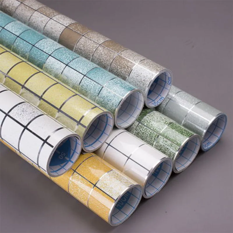 

45*200cm Wall Stickers Waterproof Mosaic Aluminum Foil Self-adhensive Anti Oil Kitchen Wallpaper Heat Resistance DIY Home Decor