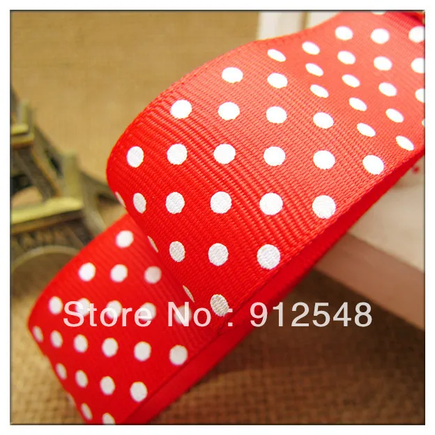 

free shipping,red ribbon with white dot,Size 1" (25mm) Solid Grosgrain Ribbon Satin Ribbons,yd003