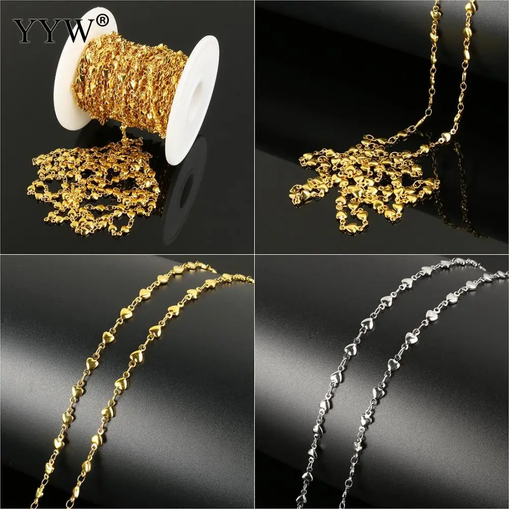 10m Stainless Steel Heart Chains Gold/Original Metal Chains For Jewelry