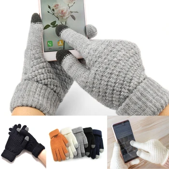 

New Warm Winter Knitted Full Finger Gloves Mittens Girl Childs Solid Woolen Gloves Screen