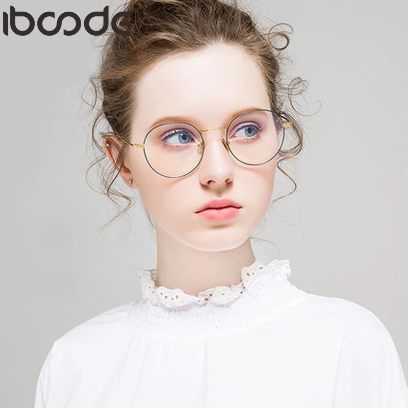 

iboode 2019 Korea Small Pearl Leg Round Glasses Frame Anti Blue Ray Computer Glasses Retro Metal Eyeglasses Frame Goggles Brand