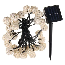 Солнечные гирлянды 6,5 м 30 светодиодный s ротанга шаровая форма лампы Luces гирлянда из светящихся хлопковых шариков открытый светодиодный гирлянда Рождественские китайские фонарики