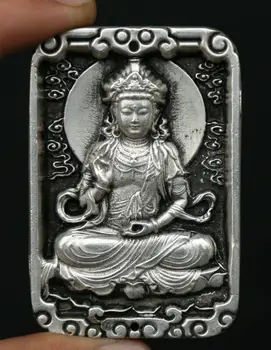 

Chinese Miao Silver Hand Carving Buddhism Kwan-yin Guan Yin Amulet Pendant