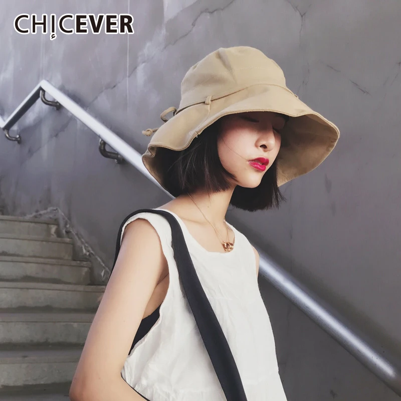 

CHICEVER Bow Lace Up Summer Female Women Hat Casual Folding Dome Large Brim Hat For Women's Cap 2019 Korean Fashion