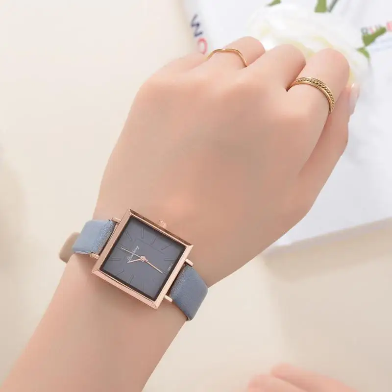 

PU Leather Strap Quartz Watches Square Dial Women Simple Analog Wristwatch