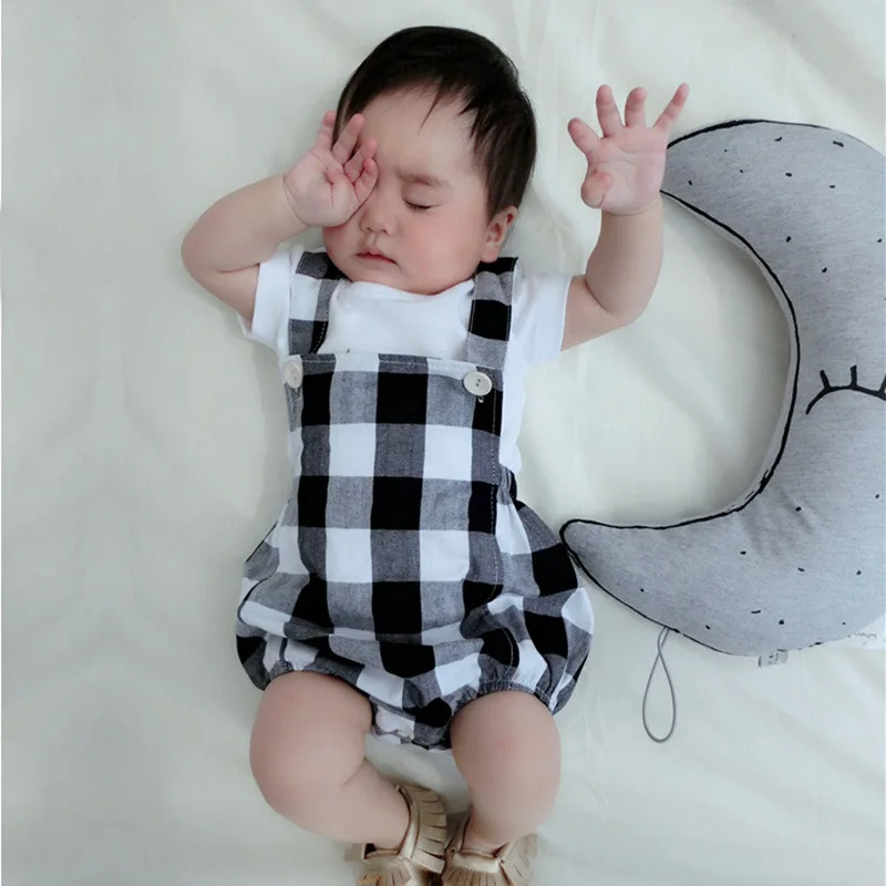 

Newborn Baby Girls Cute Grid Romper Backless Jumpsuit Sunsuit Outfit Clothes Baby Clothing