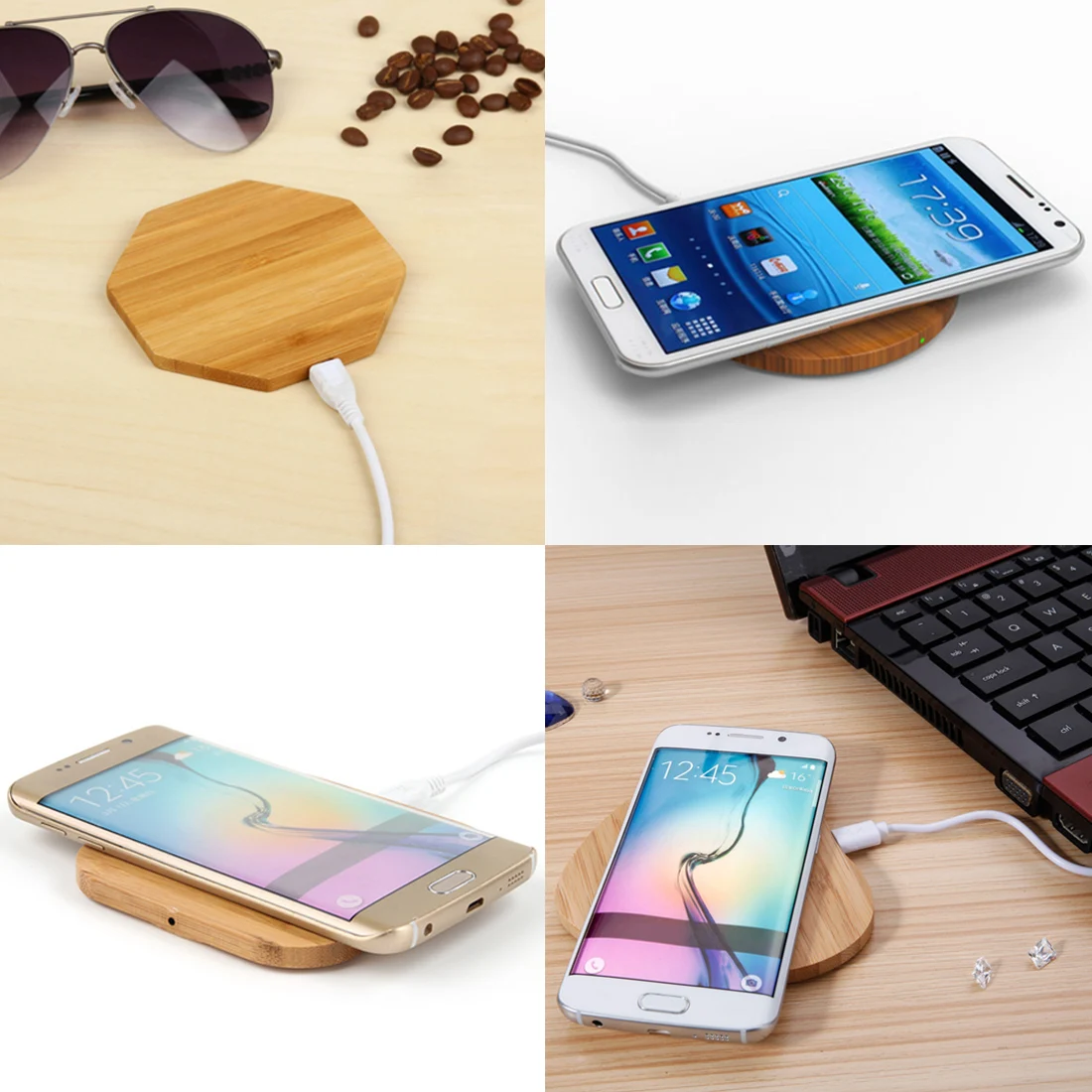 Portable Cute Wireless Charger Qi Charging Slim Wood Pad For iPhone 7 8
