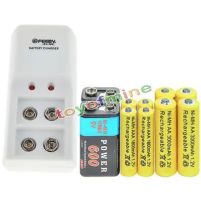 Meilleur 4x AA 3000 mAh + 4x AAA 1800 batterie mAh + 2x9 v 600 mAh batterie rechargeable + Deux Batteries chargeur