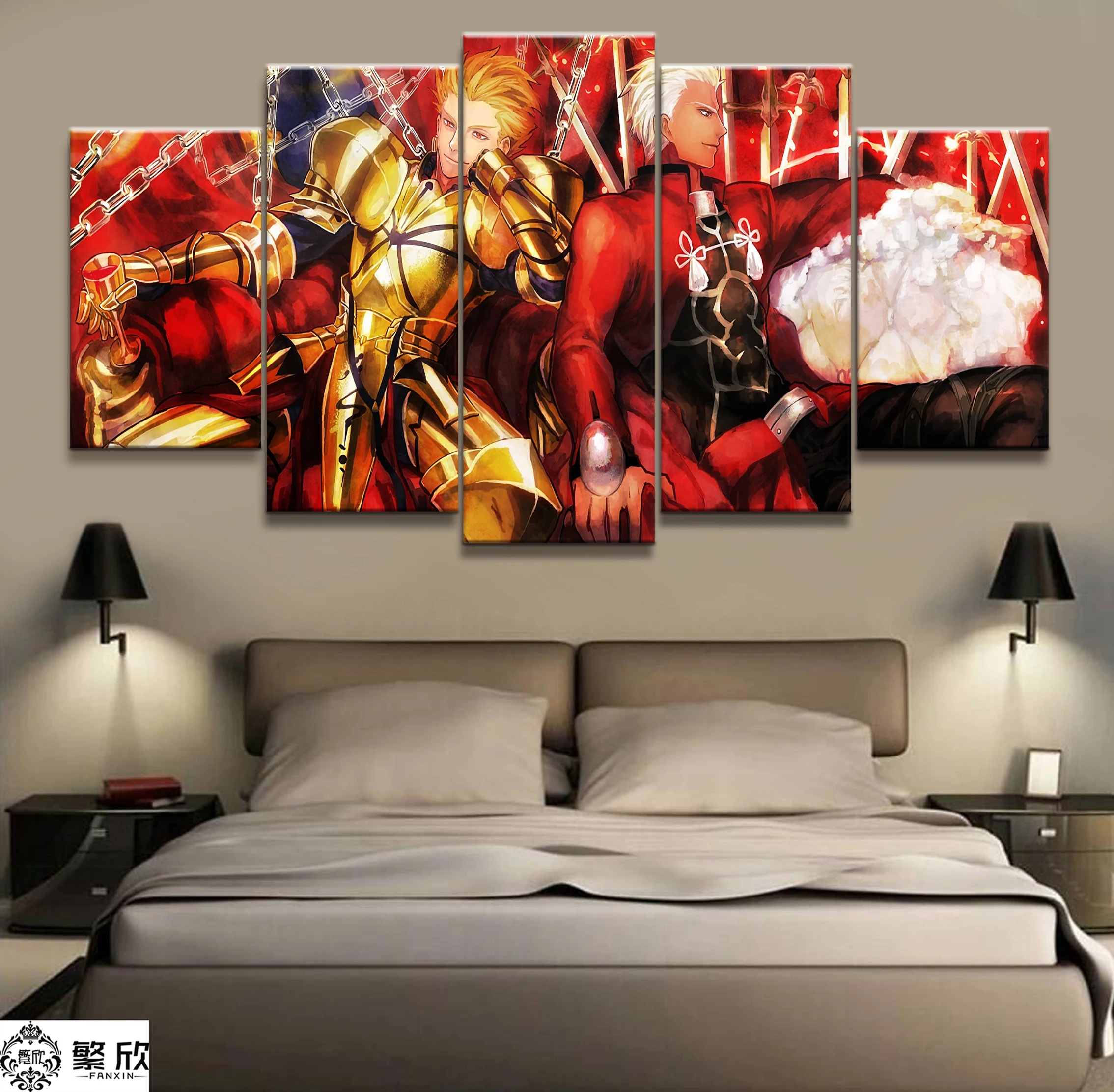 

Home Decor Modular Canvas Picture 5 Piece Fate Stay Night Arthur Gilgamesh Comic Painting Poster Wall For Home Canvas Wholesale