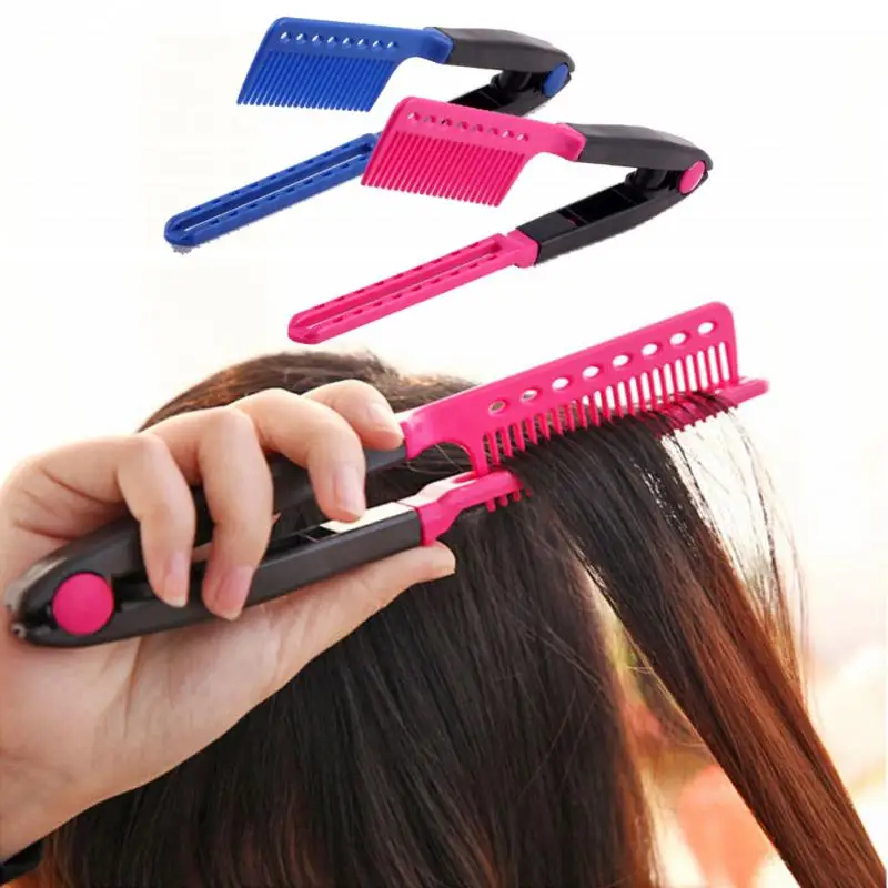

Hair Straightener Comb Tangle V Type Comb Blue Pink DIY Salon Fashion Hair Brush Hair Modeling Styling Magic Tool