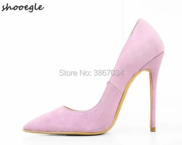 

SHOOEGLE Women Party Heels Pink Green Suede Leather Pumps Pointed Toe High Heels Slip-on Wedding Shoes Dress Pumps Zapatos Mujer