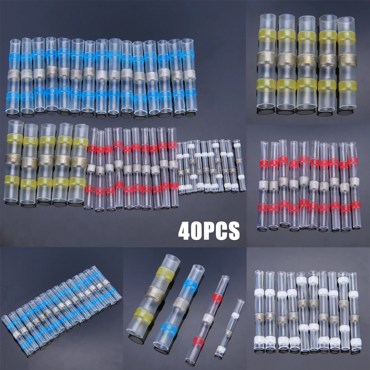 

40pcs Waterproof Heat-Shrinking Terminal Connectors Electric Wire Connectors Solder Sleeve Heat Shrink Tube Wire Terminals