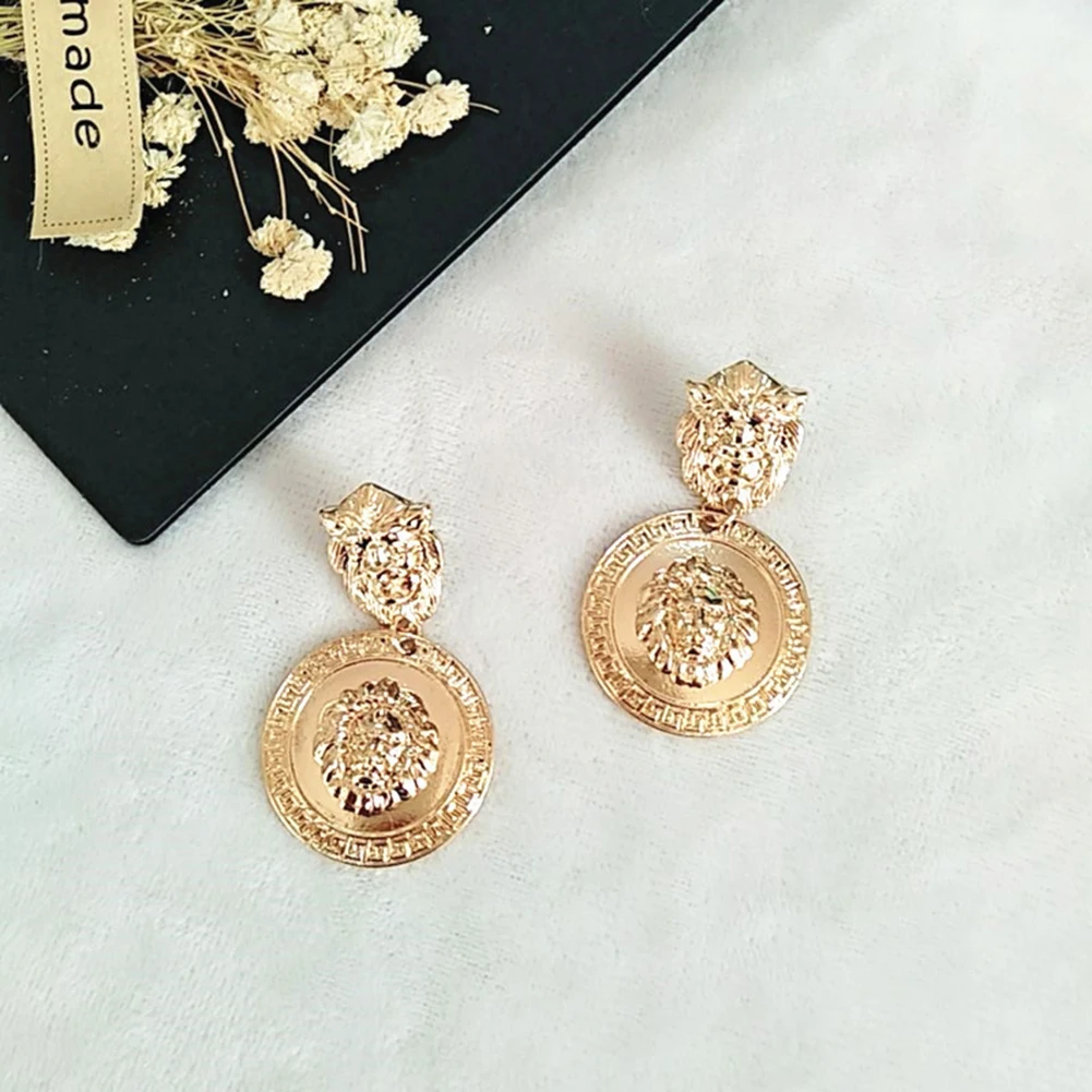 Coin Earrings Lion Cute drop Earrings Gold Metal Geometric Vintage for Aretes Mujer Femme Women Party aretes de plata Oorbellen