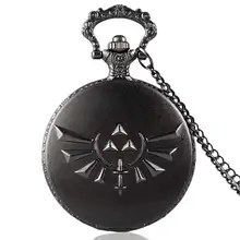 Zelda Покрытие Кварцевые черные карманные часы ожерелье Мода Винтаж кулон подарок на Рождество