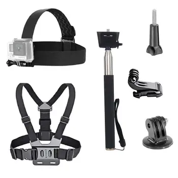 

3 in 1 Universal Waterproof Action Camera Accessories Bundle Kit - Head Strap Mount/Chest Harness/Selfie Stick Compatible for