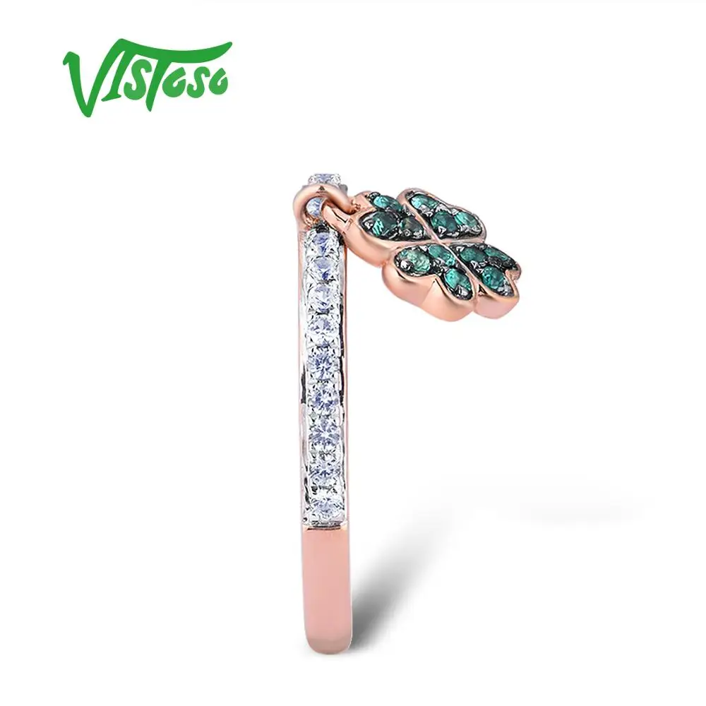 VISTOSO чистый 9K розовое золото лаборатория создала изумрудно & WhiteSapphire клевер