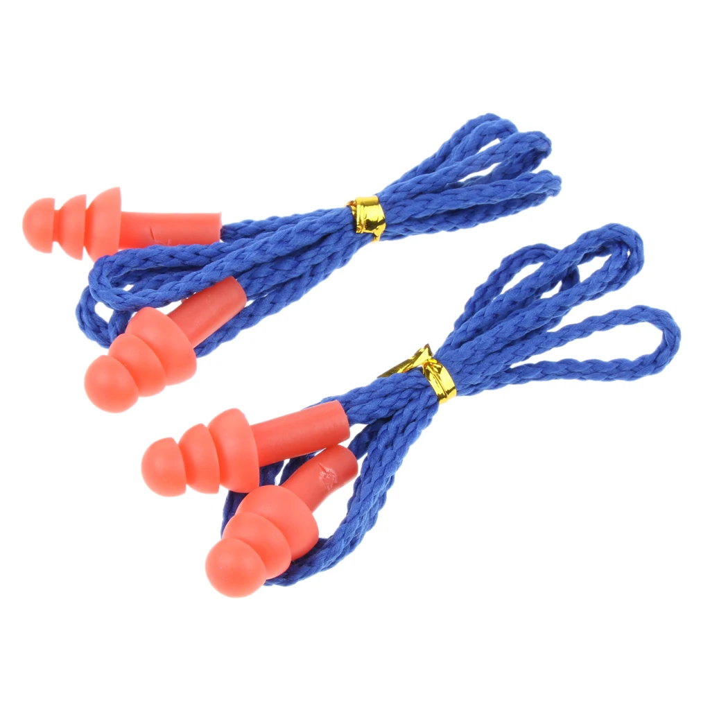 

2 Pairs Soft Silicone Earplug Swimming Water Sports Ear Plug Set With String Reusable