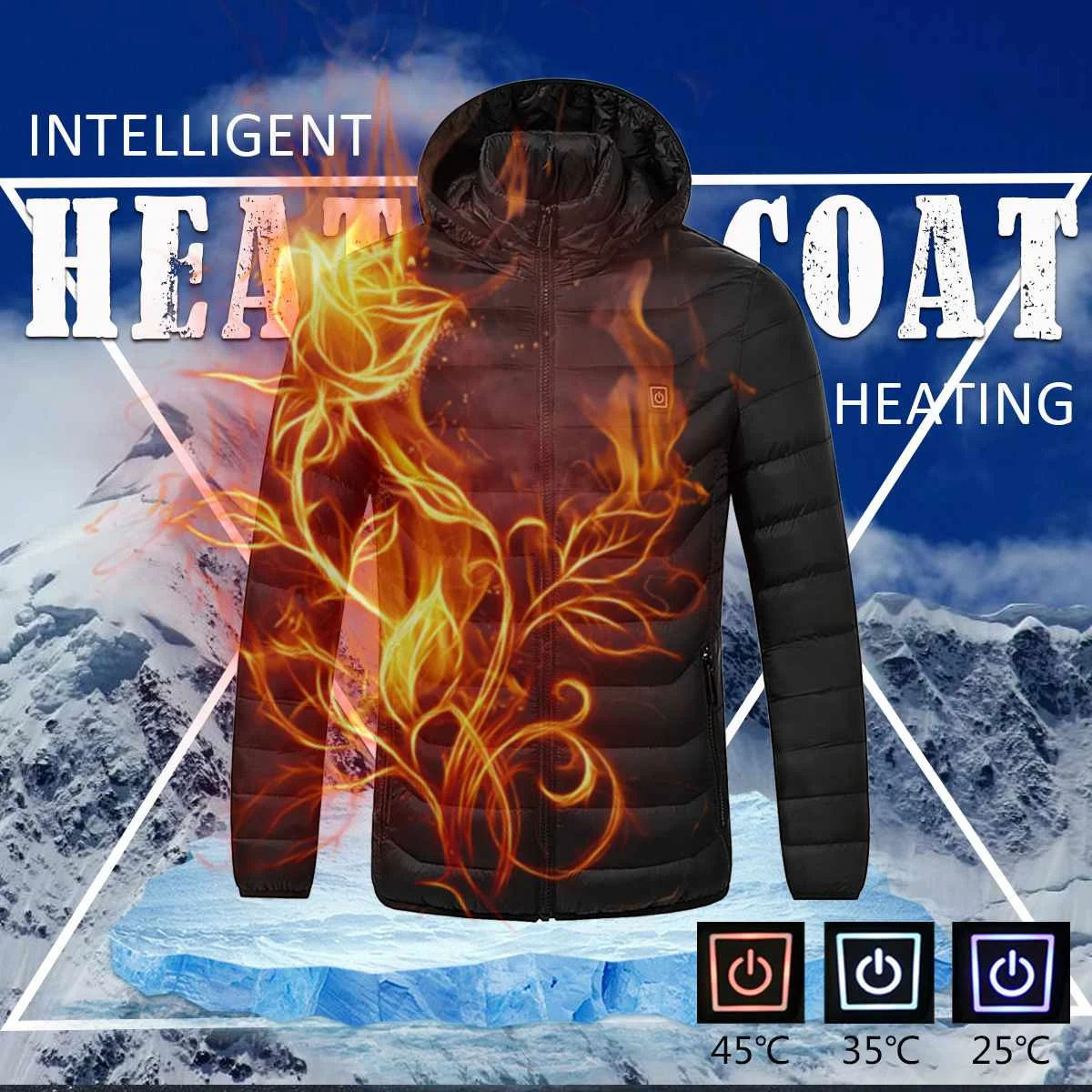 NEW Universal Winter Electric Heating Hooded Coat Jacket Temperature