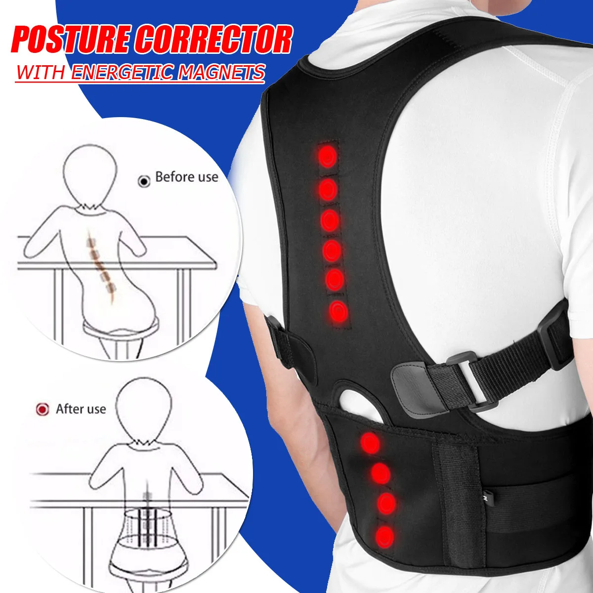 Men Women Magnetic Therapy Posture Corrector Sitting Posture Corrector Adjustable Back Support Belt Brace Shoulder Corrector Men Women Magnetic Therapy Posture Corrector Sitting Posture Corrector Adjustable Back Support Belt Brace Shoulder Corrector