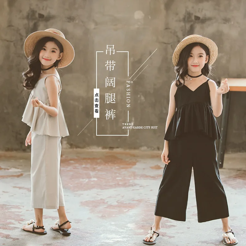 

Children's clothing suit girl pleated shirt shirt loose pants suit baby girl summer clothes children suit mother daughter
