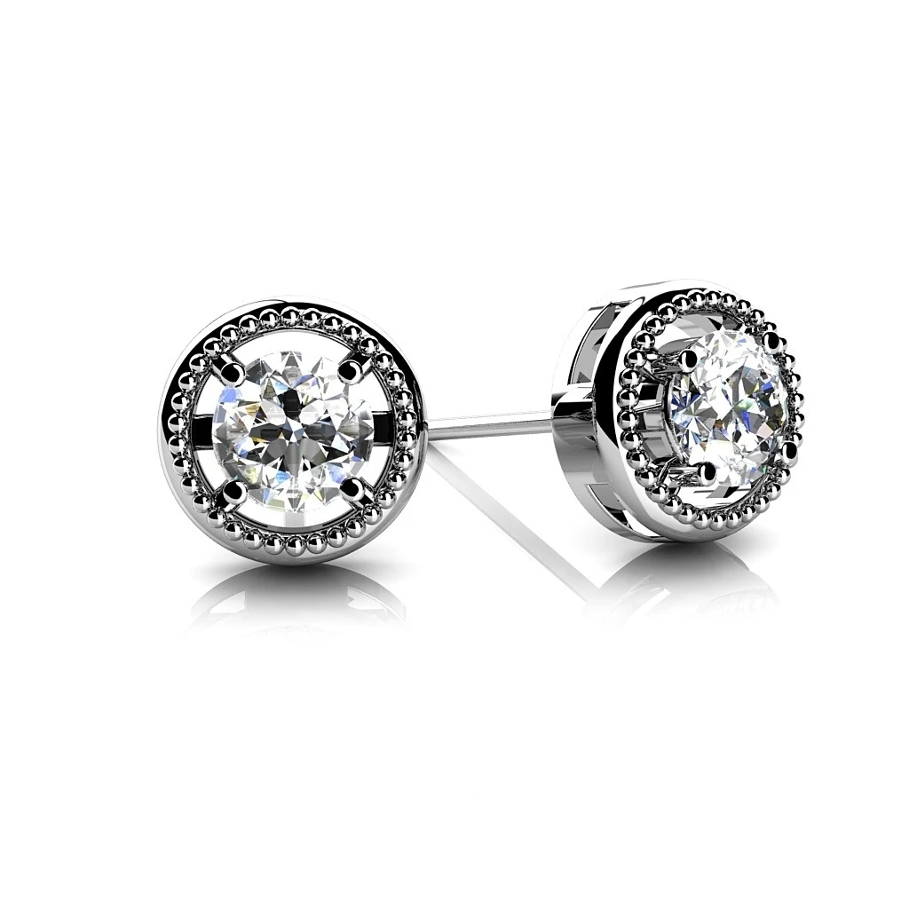 1 Ct Round Cut Natural Diamond Circle Housed Stud Earrings In 14k White