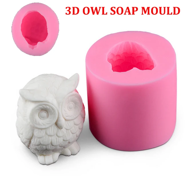 

3D OWL Soap Mould Pink Silicone Candle Crafts Molds Hand Crafted Homemade Animal Vivid Cake Molds For Soap Making Tools 05