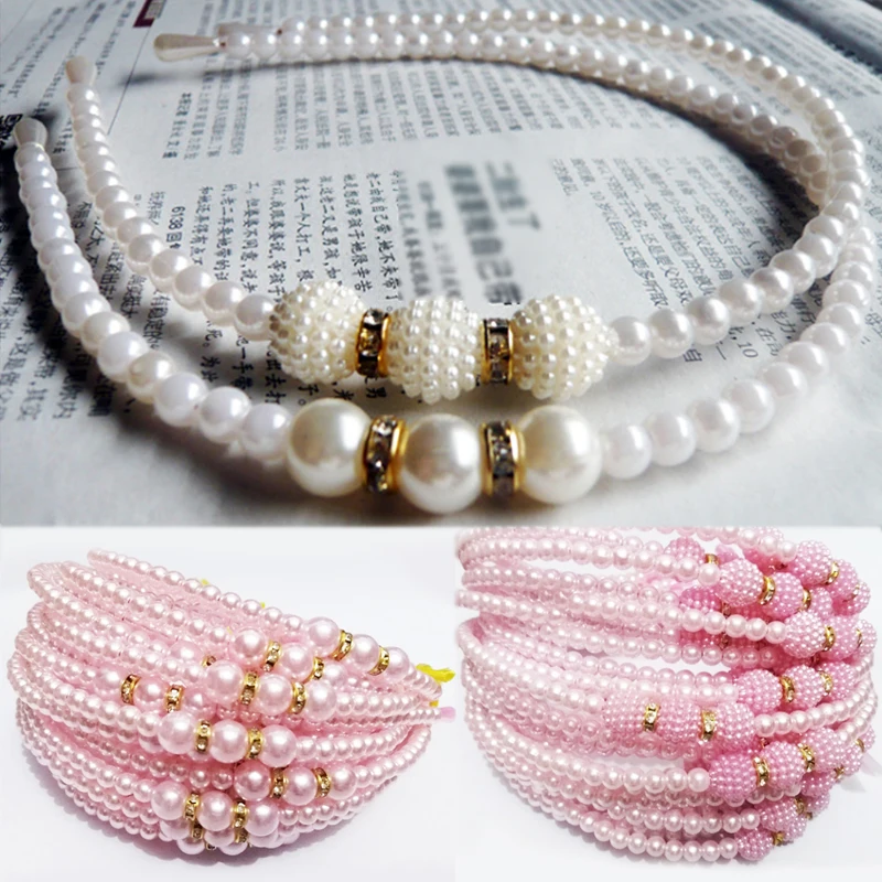 

Kawaii Crystal Princess Strawberry Pink Hairband White Kids Pearl Cute Beautiful Headdress Elegant Girl Handmade Child Beads