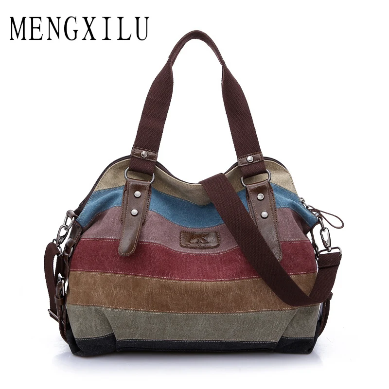 

MENGXILU New Fashion Women Canvas Tote Bags Lady Messenger Bags Female Handbags Big Pocket Vintage Shoulder Patchwork Bag